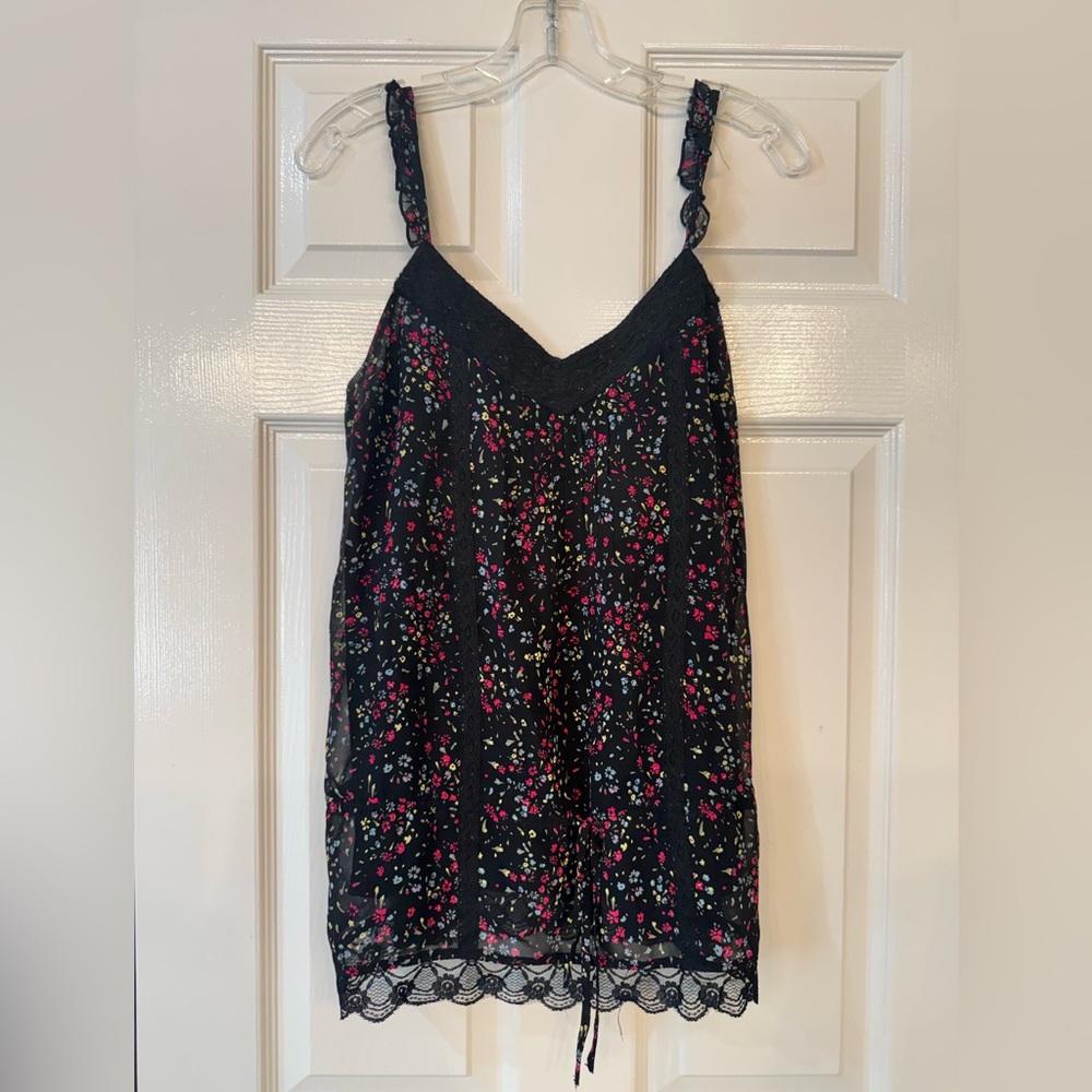 Decree Black Floral Lace-Trim Y2K Camisole